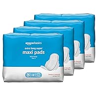 Amazon Basics Thick Maxi Pads with Flexi-Wings for Periods, Extra Long Length, Super Absorbency, Unscented, Size 3, 104 Count (4 Packs of 26) (Previously Solimo)
