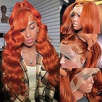 Ginger Orange Lace Front Wig Human Hair 26 Inch 13x4 HD Body Wave Lace Frontal Wigs Glueless Wigs Human Hair Pre Plucked 180% Density Color Human Hair Wigs with Baby Hair