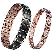 Feraco Lymph Detox Copper Magnetic Bracelet for Women Men Magnet Therapy Bracelet for Arthritis Pain & Carpal Tunnel Relief with Crystal (Pack of 2)