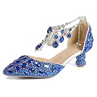 Minishion Womens Rhinestone Wedding Shoes Party Pumps with Ankle Chains