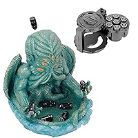 Cthulhu Dice Tower & Metal Polyhedral Bullet Dice Set: Tabletop RPG Accessories Bundle - Unique Hand-Painted Dice Roller with Tray & Revolver Cylinder Dice Set