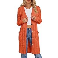 MEROKEETY Women's 2024 Long Sleeve Cable Knit Long Cardigan Open Front Button Sweater Outerwear