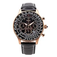 Stauer 1916 Midnight Flyboy Watch for Men – Vintage Style Chronograph Watch – Genuine Crocodile-Embossed Black Leather Watch Band