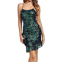 Women's Sequin Sparkly Dress Glitter Ruched Cocktail Mini Sexy Bodycon Dresses for Women Party Club Night Out
