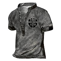 Shirts for Men,Short Sleeve Summer Western Aztec Plus Size T Shirt Button Loose Casual Top Vintage Printed Tee