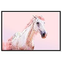 Country Farmhouse Canvas Print Painting Animal Wall Art 'Pink Glam Horse' Black Framed Canvas Rustic Home Décor 54x36 in Pink, White by Oliver Gal