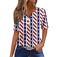 4Th of July Shirts Women 2024 Short Sleeve Henley Neck Summer Tops American Flag Patriotic T Shirts