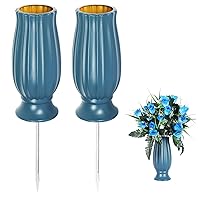 2Pcs Cemetery Vases with Spikes Grave Vase Vertical Grain 4x8in Grave Flower Pots with Drainage Detachable Decorative Cemetery Vases for Grave