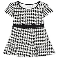 The Children's Place Baby Toddler Girl Short Sleeve Houndstooth Print Ponte Knit Dress, Black, 4T