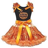 Petitebella My 2nd Halloween Black Shirt Orange Sequins Skirt Nb-8y