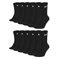 Nike Training Socks, Unisex, Everyday Cushioned Crew Socks, SX7664, 6 Pairs, -010 Black., 38-42