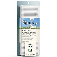 Sky Organics Organnic Cotton Swabs for Sensitive Skin, 100% Pure GOTS Certified Organic for Beauty & Personal Care, 500 ct.