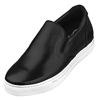 CALTO Men's Invisible Height Increasing Elevator Shoes - Black Leather Slip-on Lightweight Casual Loafers - 2.4 Inches Taller - T1021