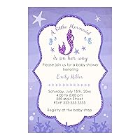 30 Invitations Purple Mermaid Birthday Baby Shower Party Personalized Cards Photo Paper