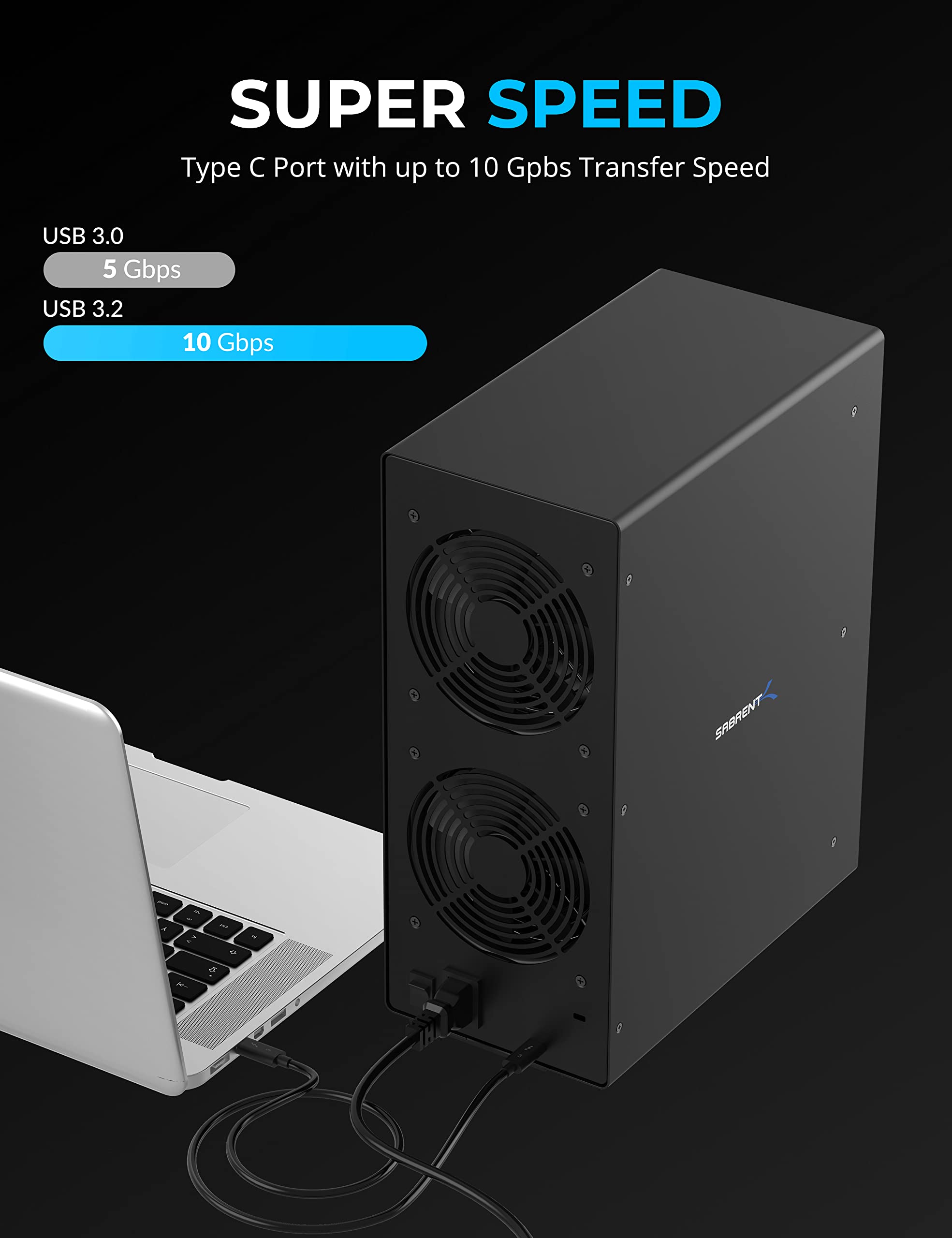 SABRENT 10 Bay 3.5” SATA Hard Drive Tray Less Docking Station (USB 3.2 Type C and Type A) (DS-UCTB)