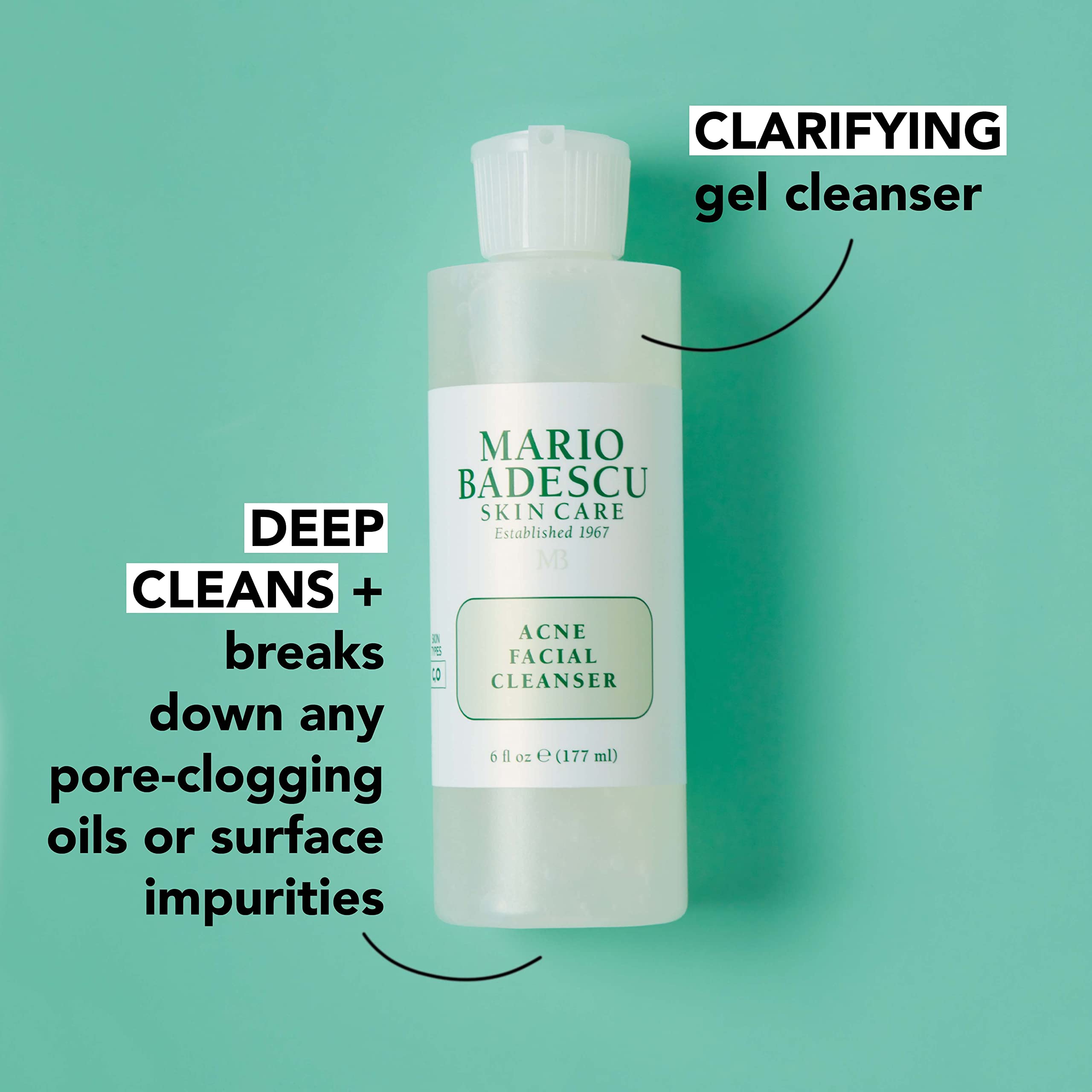 Mario Badescu Acne Facial Cleanser for Combination & Oily Skin, Oil-Free Face Wash with Salicylic Acid & Aloe Vera, Deep Pore Clean, 6 Fl Oz (Pack of 1)