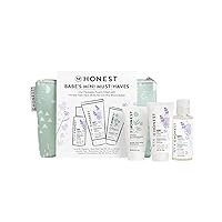 The Honest Company Babe's Mini Must Haves Gift Set | Travel Size Lavender Shampoo + Body Wash (2 fl oz), Face + Body Lotion (1 fl oz), Organic All Purpose Balm (.75 oz), Reusable Pouch