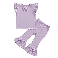 Toddler Baby Clothes for Girls 12 18 24 Month 2T 3T 4T 5T Ruffle Ribbed Knit T-Shirt & Flared Pants Summer Outfits