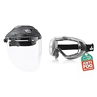 NoCry Military Grade Safety Face Shield for Grinding; Clear Face Shield Mask with Anti Fog & Anti Fog Safety Goggles for Men and Women with Premium Anti Scratch Coating - Vented Panoramic Lab Goggles