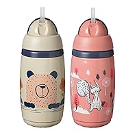 Tommee Tippee Superstar Straw Insulated Sippy Cup for Toddlers, INTELLIVALVE Leak-Proof & Shake-Proof (9 Oz, 12+ Months, 2 Count), Pink and Warm Gray Tommee Tippee Superstar Straw Insulated Sippy Cup for Toddlers, INTELLIVALVE Leak-Proof & Shake-Proof (9 Oz, 12+ Months, 2 Count), Pink and Warm Gray