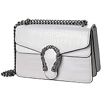 Crossbody Shoulder Bag for Women Luxurious Snake Print Leather Chain Tote Evening Square Handbag Satchel Purse White