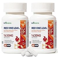 1630mg Red Vine Leaf Extract with Horse Chestnut, Butcher’s Broom, Hawthorn Supplement for Varicose Veins, Leg, Circulation, Heart, Skin, Support for Heart Health, Made in USA, 2Pack
