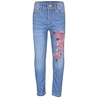 Girls Stretchy Embroidered Mid Blue Denim Jeans Faded Fashion Jeggings Comfort Skinny Pants Stylish Trousers