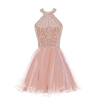 Homecoming Dresses 2019 Gold Lace Appliques Short Tulle Bridesmaid Dress Pink