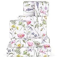 Bolsome 12 Sheets 19.7 x 27.6'' Wildflowers Wrapping Paper Watercolor Floral Gift Wrap Paper for Mother's Day Wedding Bridal Shower Anniversary DIY Craft, Folded Flat (Style1)