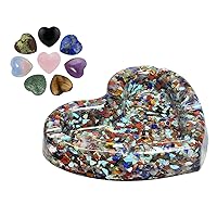 SUNYIK Pack of 2: Set of 8 Assorted Crystal Stone Carved Puff Heart Pocket Stone Set & Set of 1 Orgone Crystal Healing Stone Bowl