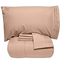 Sweet Home Collection 4 Piece Comforter Set Bag Solid Color All Season Soft Down Alternative Blanket & Luxurious Microfiber Bed Sheets, Twin, Taupe