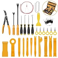 GOOACC 40Pcs Trim Removal Tool,Auto Terminal Removal Key Tool,Auto Clip Pliers Stereo Removal Tools,Car Upholstery Repair Removal Kit,Precision Hook and Pick Set,Wiring Threader,Car Film Scrape-Yellow