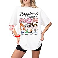 DuminApparel Personalized Gifts for Mother Happiness is Being A Mom T-Shirt, Personalized Mothers Day Shirts with Kids Name, Custom Children Names Mom Shirt, Great Mothers Day Shirts for Mom Multi