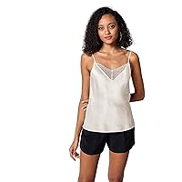 LilySilk Pure Silk Lace Camisole for Women 100% 22MM Silk Lingerie Base Layer Adjustable 2-in-1 Summer Tank Tops Ladies