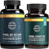 Primal Harvest Probiotics & Gut Health Supplements for Women and Men Pre and Probiotics with 31 Billion CFU and Gut Restore Digestion Pills Bundle