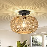 Rattan Light Fixtures Ceiling Mount,Boho Ceiling Light Fixture with Dimmable LED Bulb，Mini Hand Woven Rattan Chandelier Light Fixtures Ceiling for Bedroom Kitchen Entryway Living Room Hallway