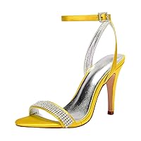 Womens Rhinestones Heeled Sandals Strappy High Heels Party Wedding Shoes Open Toe Bride Slingback Oblique
