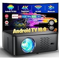 Projector 4K Support with 5G WiFi Bluetooth, CIBEST Android TV 10 Native 1080P Full-Sealed Optical Engine Home Movie Outdoor Projector with Netflix/Prime Video Built-in, Autofocus, Apps, Stereo Sound