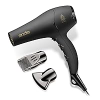 Andis 80480 1875-Watt Tourmaline Ceramic Ionic Salon Hair Dryer with Diffuser, Fast Dry Low Noise Blow Dryer, Travel Hairdryer for Normal & Curly Hair, Soft Grip, Black