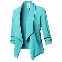 Women's Stretch 3/4 Gathered Sleeve Open Blazer Jacket