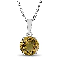 Solid 10k White Gold 7mm Round Center Stone Pendant Necklace