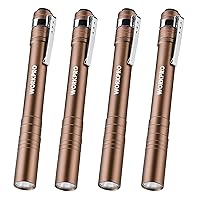 WORKPRO LED Pen Light, Aluminum Pen Flashlights, Pocket Flashlight with Clip for Inspection, Emergency, Everyday, 8AAA Batteries Include, Brown(4-Pack)