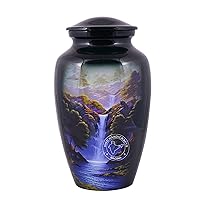 Mountain Waterfall Aluminium Cremation Urn for Human Ashes Adult - Handcrafted Funeral Memorial Urn for Ashes - Large Columbarium Urn - Bag Included - 200 Cubic Inches