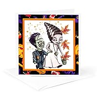 3dRose Greeting Card - Halloween Frankenstein and His Bride Design - Halloween Designs