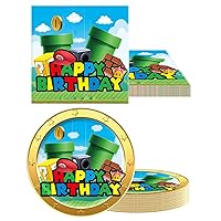 Mario Birthday Party Supplies Mario Party Tableware Sets Includes 20 Plates and 20 Napkins Serves 20 Guest