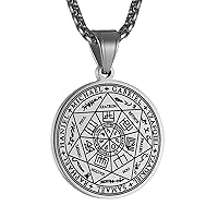 HZMAN Vintage Stainless Steel The Seal of The Seven Archangels Pendant Necklaces 22+2“ Chain