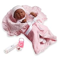 JC Toys Soft Body La Newborn in Bunting and Accessories. African American.