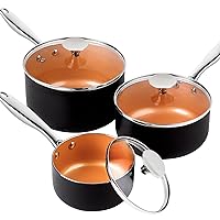MICHELANGELO Sauce Pan with Lid, 1Qt & 2Qt & 3Qt Sauce Pan Set, Ceramic Saucepans with Lids, Copper Small Pots, Nonstick Saucepan Set, Oven Safe