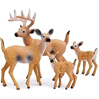 Gemini&Genius Animal Toys Whitetail Deer Figurines with Cub, 4Pcs Reindeer Family Woodland Animal Toys, Great for Kids Party Favors, Treasure Box Prizes, Goodie Bag Fillers, Family Fun or Cake Toppers
