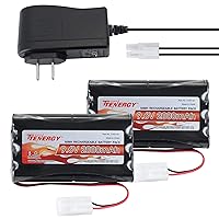 Tenergy 2 Pack 9.6V Flat NiMH Battery Packs and Charger for RC Cars High Capacity 8-Cell 2000mAh Rechargeable Battery Pack, Replacement Hobby Battery Pack with Standard Tamiya Connectors